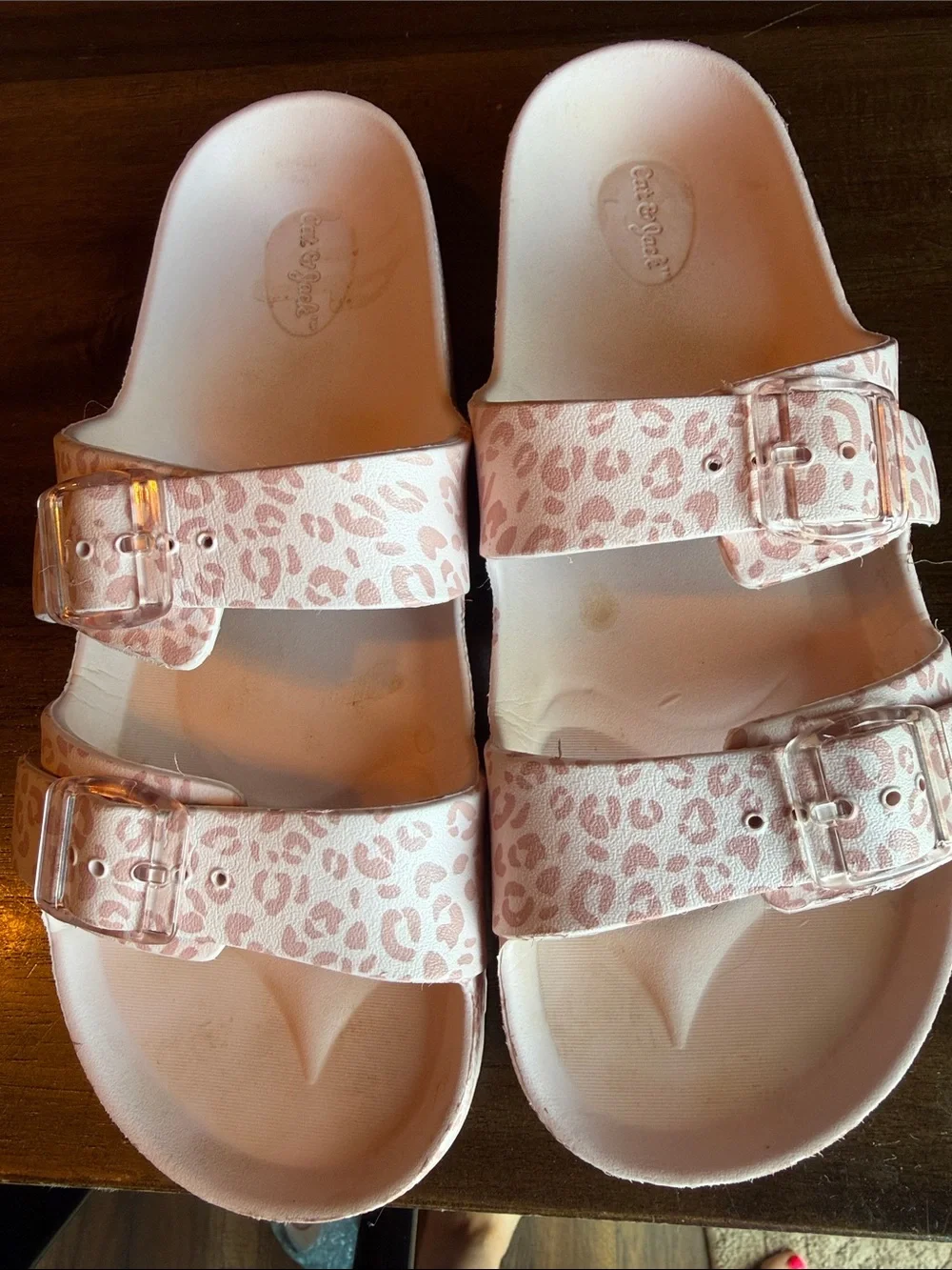 Cat & Jack Pink Leopard Print Double-Buckle Slides